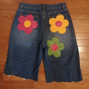 Shein Denim Patch Flower Shorts - Colorful Floral Appliqués